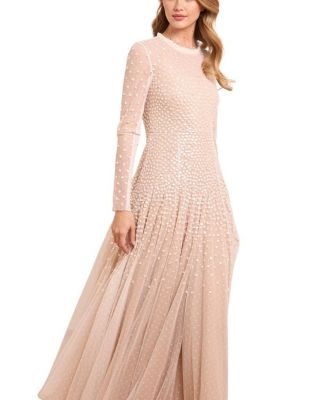 Sequin Cascade Round Neck Gown