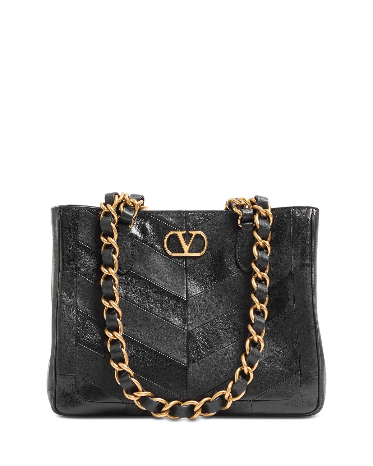Valentino Garavani Laseine Small VLogo Leather Tote Bag in Black