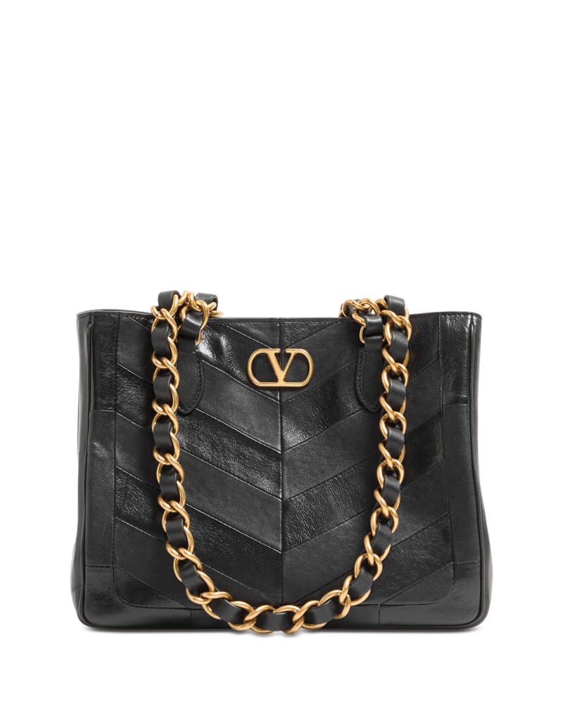 Valentino Garavani Laseine Small VLogo Leather Tote Bag in Black