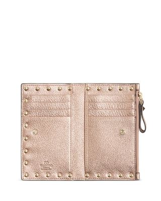 Rockstud Laminated Grainy Leather Card Holder