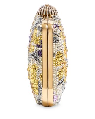 Carry Secrets Rhinestone Floral Print Leather Minaudiere Bag