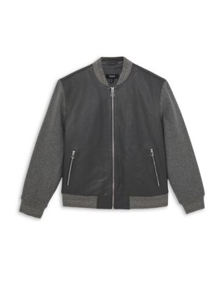 Leather Wool Blend Sleeve Zip Varsity Jacket