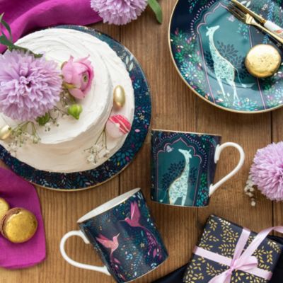 Sara Miller India Mug & Tray Set, Elephant's Oasis