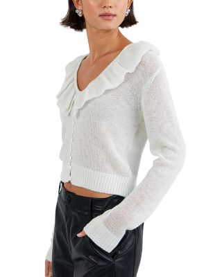 V Neck Ruffle Cardigan Sweater