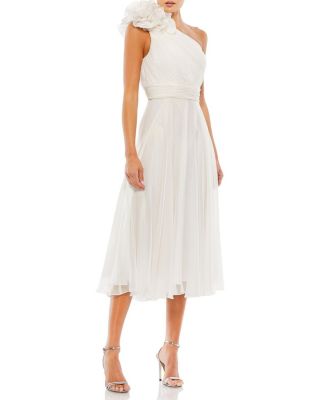  Rosette One Shoulder Tea Length Dress