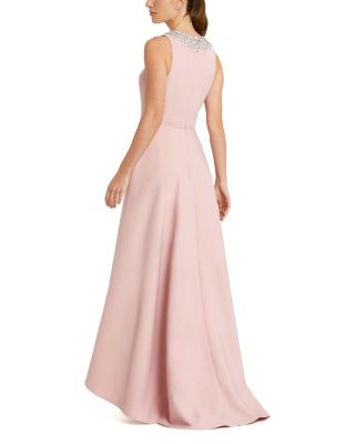  Crepe Embellished Neck High Low Gown