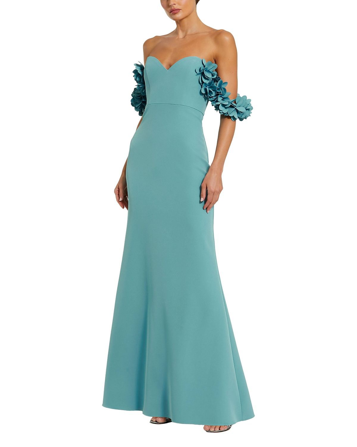 Mac Duggal Off-the-Shoulder Crepe Gown with 3D Floral Applique