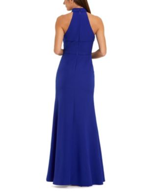 Flower Halter Neck Crepe Column Gown