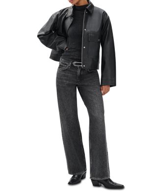 Saige Mid Rise Relaxed Leg Jeans in Charcoal