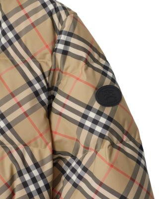 Check Nylon Hooded Puffer Jacket