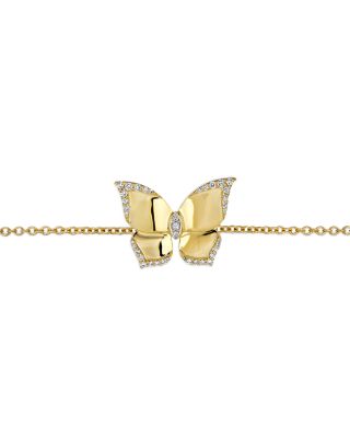 18K Yellow Gold Diamond Oro Butterfly Chain Bracelet