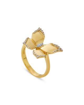 18K Yellow Gold Butterfly Diamond Oro Ring