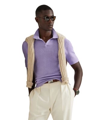 Polo Ralph Lauren Textured Stretch Linen Blend Polo In Purple