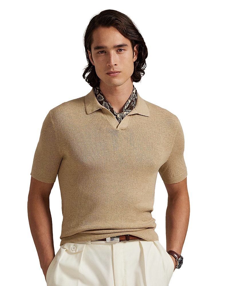 Polo Ralph Lauren Textured Stretch Linen Blend Polo In Brown