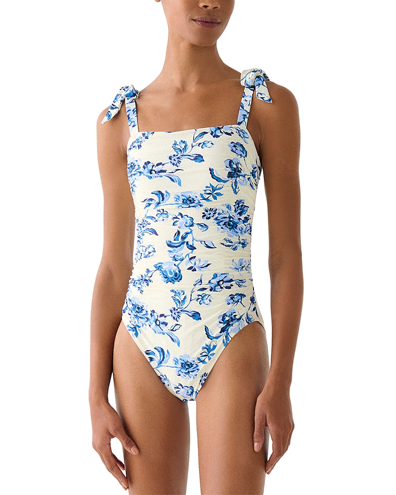 Kate Spade New York Shirred One Piece Swimsuit In Blue
