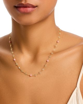 18K Yellow Gold Principessa Pink Opal & Diamond Flower Collar Necklace, 16-18"