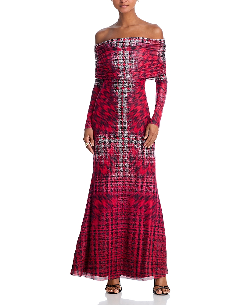 Afrm Thelma Houndstooth Maxi Dress In Red