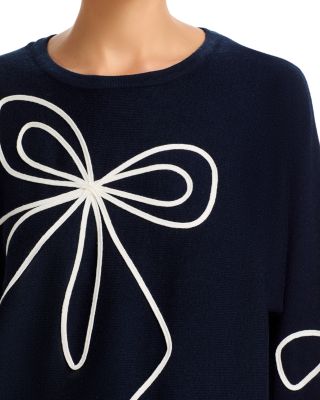 Long Sleeved Bow Embroidery Jersey Crewneck Pullover Sweater