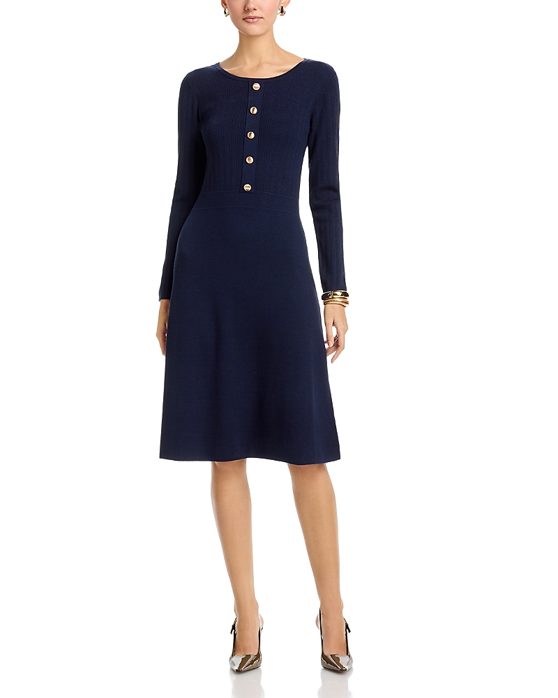 T Tahari Long Sleeve Ribbed Sweater Dress