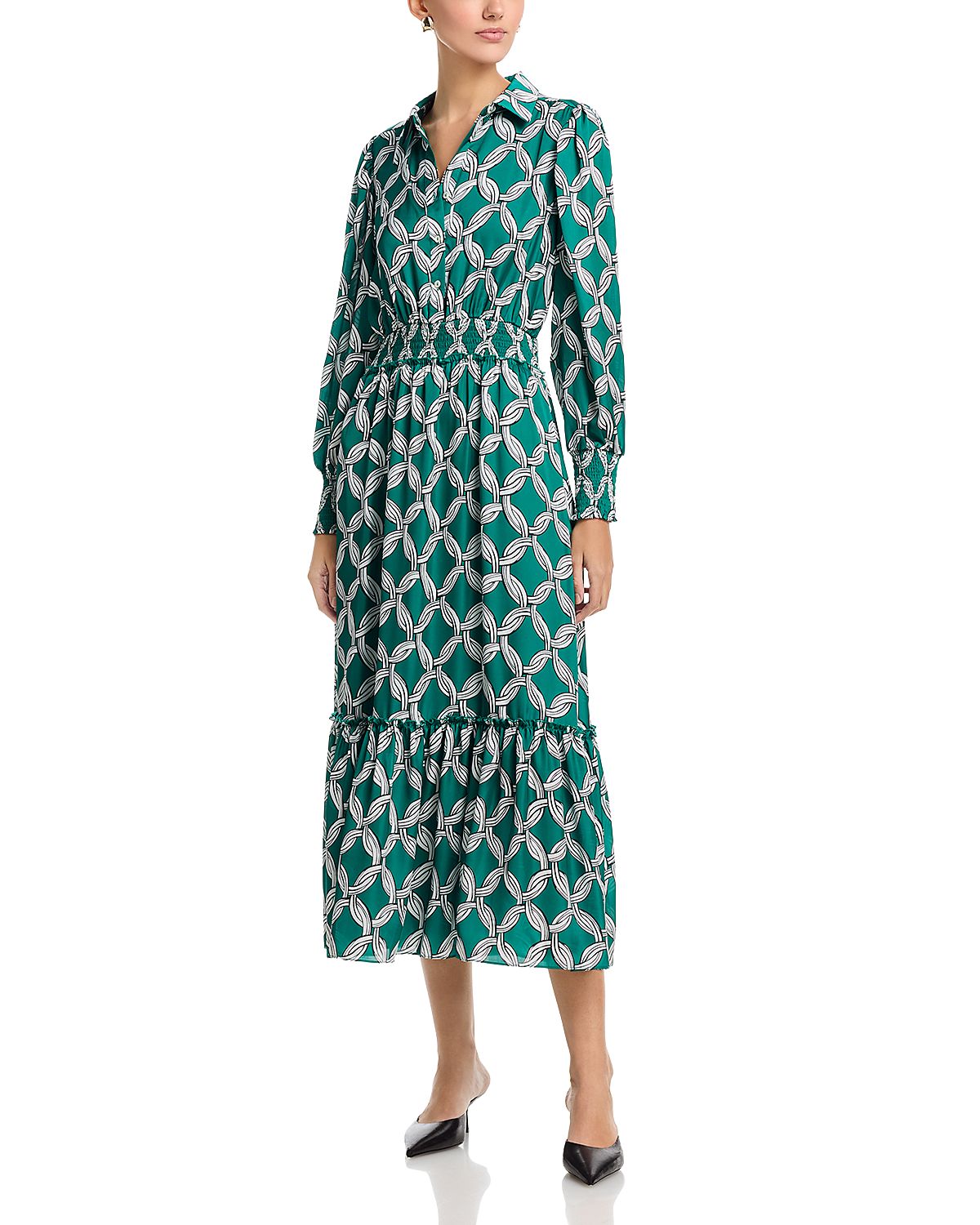 T Tahari Half Placket Button Down Peplum Hem Dress