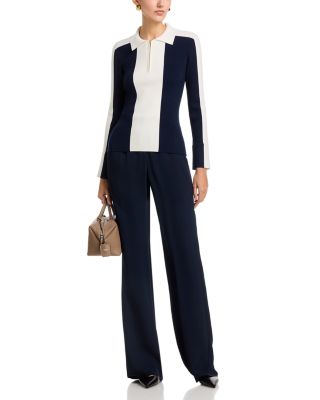 Long Bell Sleeved Color Blocked Collared Half Zip Sweater