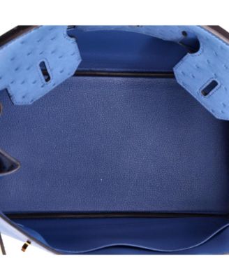 Birkin 30 Handbag Blue Ostrich with Gold Hardware