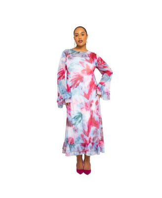 Blurred Floral Mesh Maxi Dress