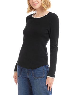 Long Sleeve Edge Stitch Crewneck Top	