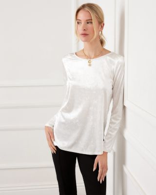 Long Sleeve Crushed Velvet Shirttail Top