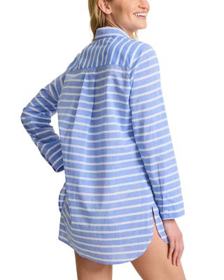 Coastline Stripe Boyfriend Shirt Swim Cover-Up