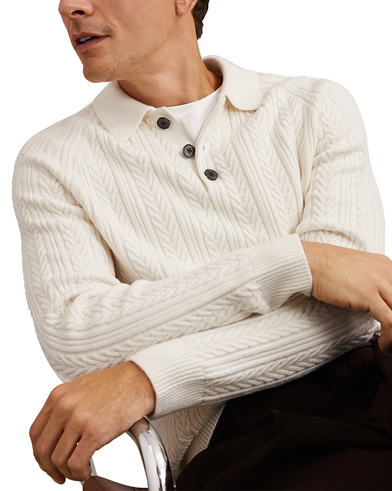 Reiss Half Button Cable Jumper Sweater In Neutral