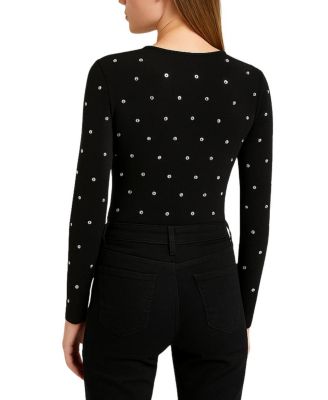  Embellished V-Neck Long Sleeve Top