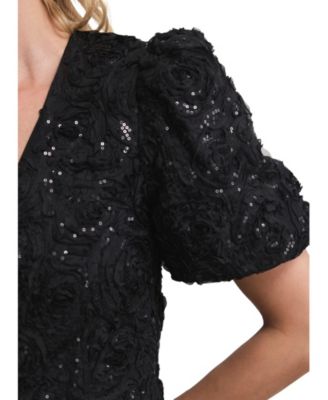 Women's Embellished Puff Sleeve Sequin Top