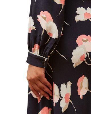 Floral Print Piping Detail Dress