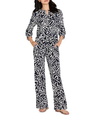 Indigo Leaf Double Crepe Top