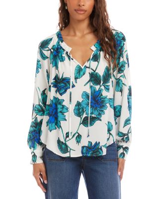 Blouson Sleeved Ruffle Tie Neck Peasant Top