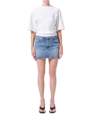 Keira Skinny Waistband Denim Miniskirt in Broadcast