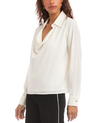 Long Sleeved Collared Cowl Neck Top	