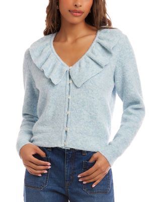 Ruffle Neckline Cardigan Sweater