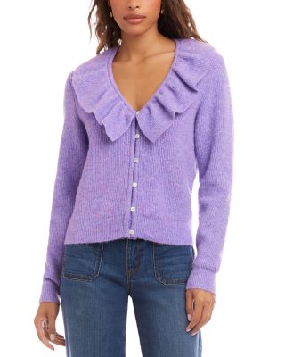 Ruffle Neckline Cardigan Sweater