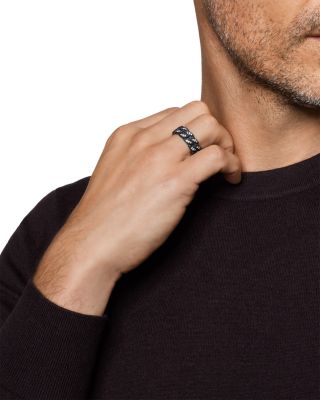 Men's Curb Chain Band Ring in Black Titanium with Diamonds, 8mm