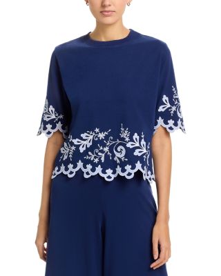 Embroidered Elbow Sleeve Top