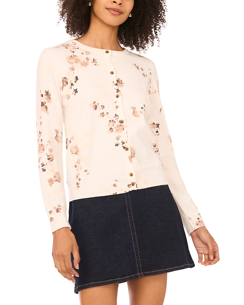 Vince Camuto Delicate Flower Cardigan In Brown