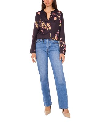 Split Neck Tie Long Sleeve Top