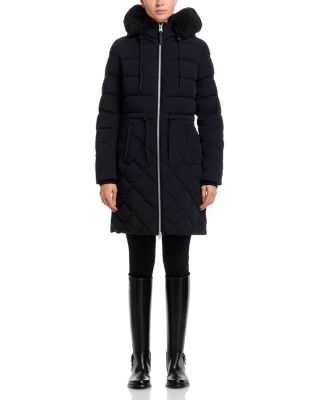 Shearling Trim Diamond Quilted Down Coat