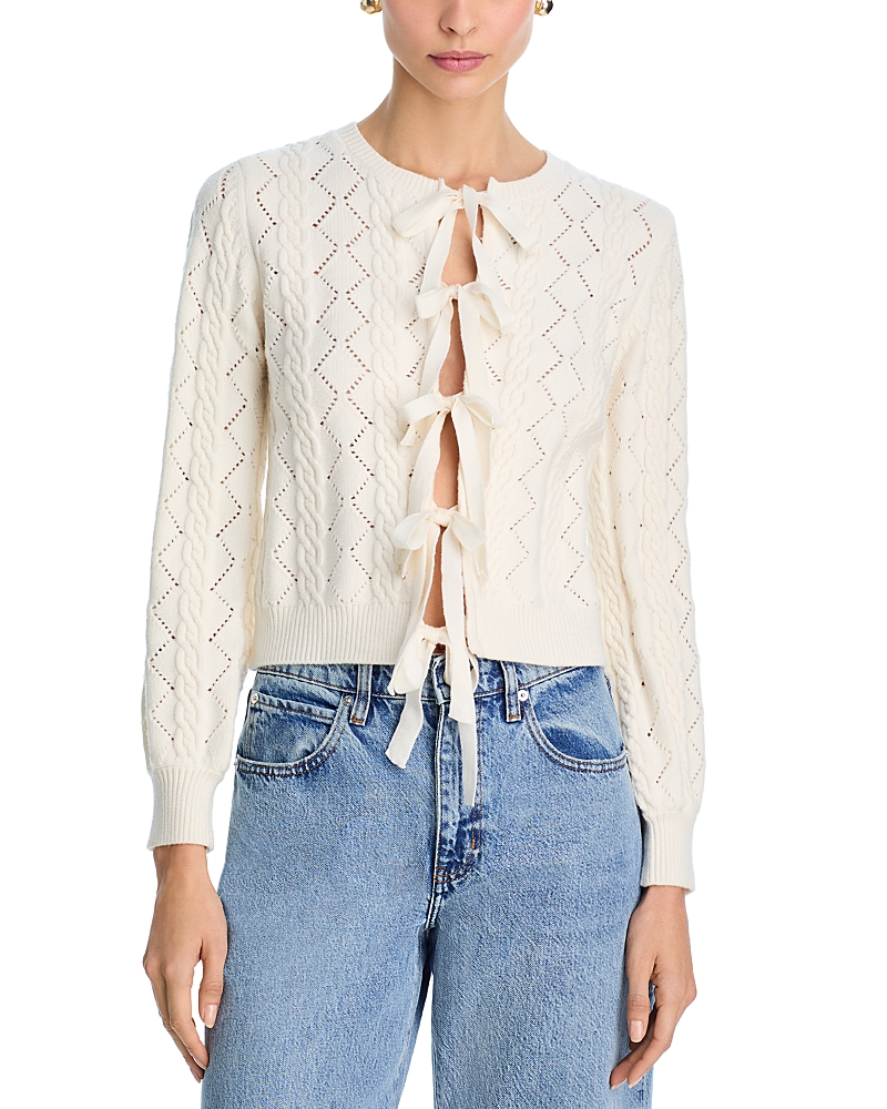 Wayf Pixie Tie Front Cardigan In Neutral