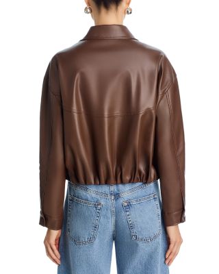 Faux Leather Bubble Hem Bomber Jacket - Exclusive