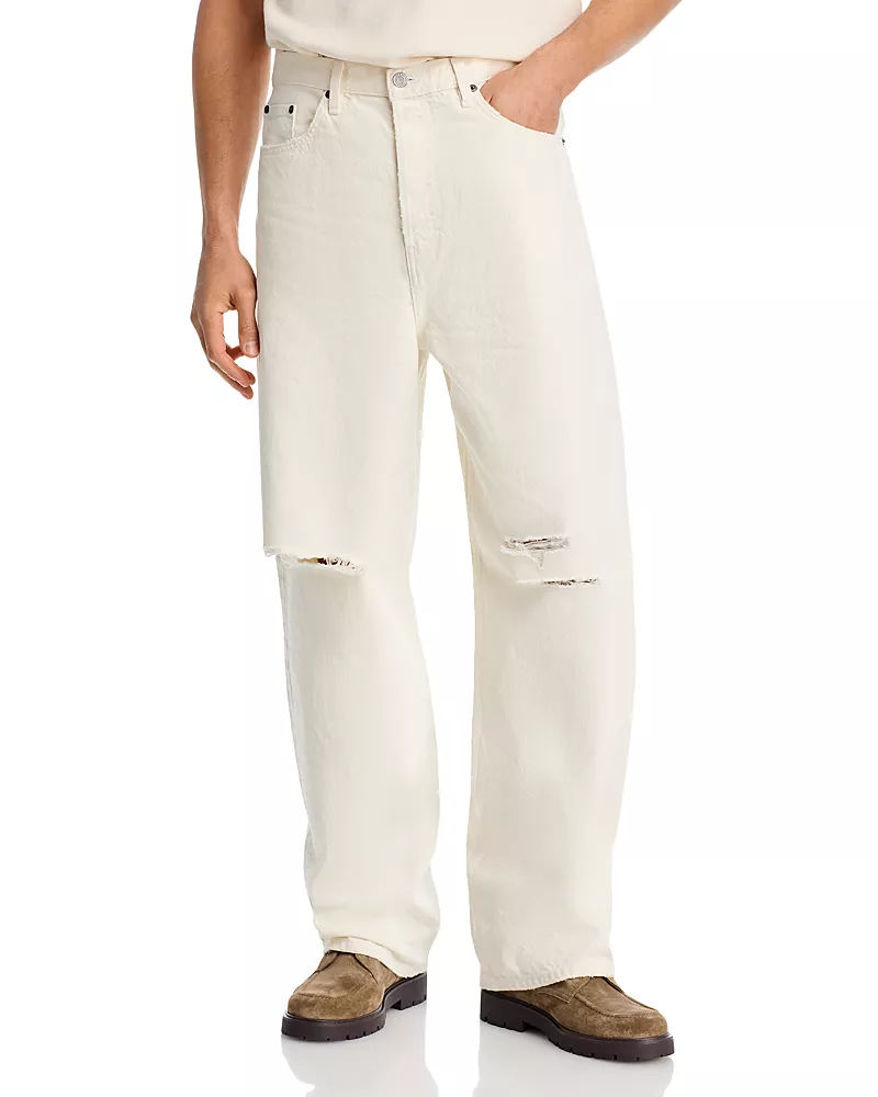 Frame Baggy Fit Deconstructed Jeans in Off White