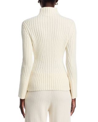 Merino Wool & Cashmere Ribbed Bell Sleeve Sweater