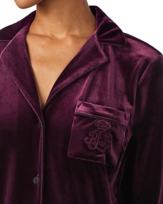 Velvet Long Sleeve Notch Collar Long Pants Pajama Set